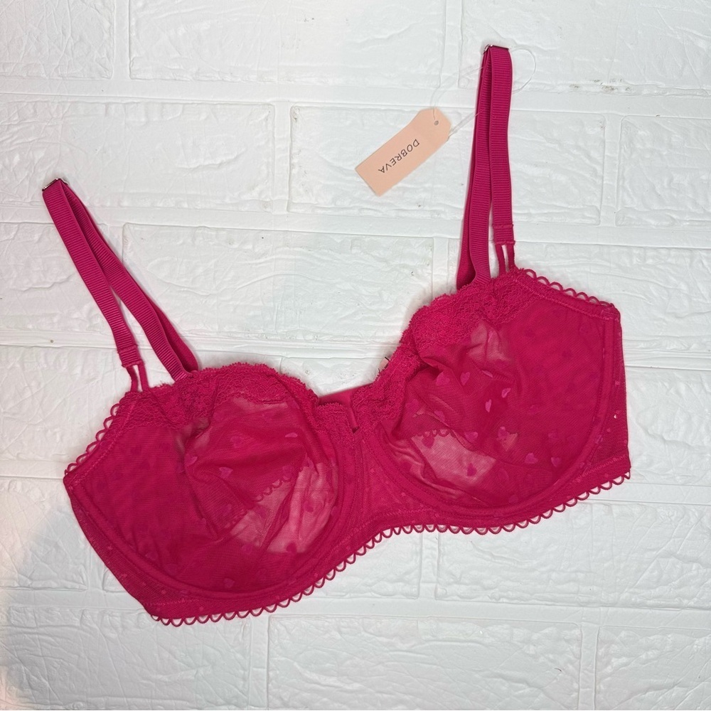 New DOBREVA Women's Sexy Lace Bra Underwire Balconette Unlined Demi Sheer